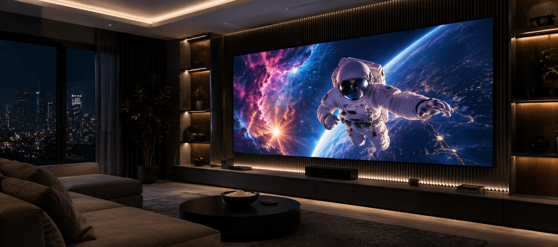 Lunar Walls MicroLED display with vibrant color in a luxury living space