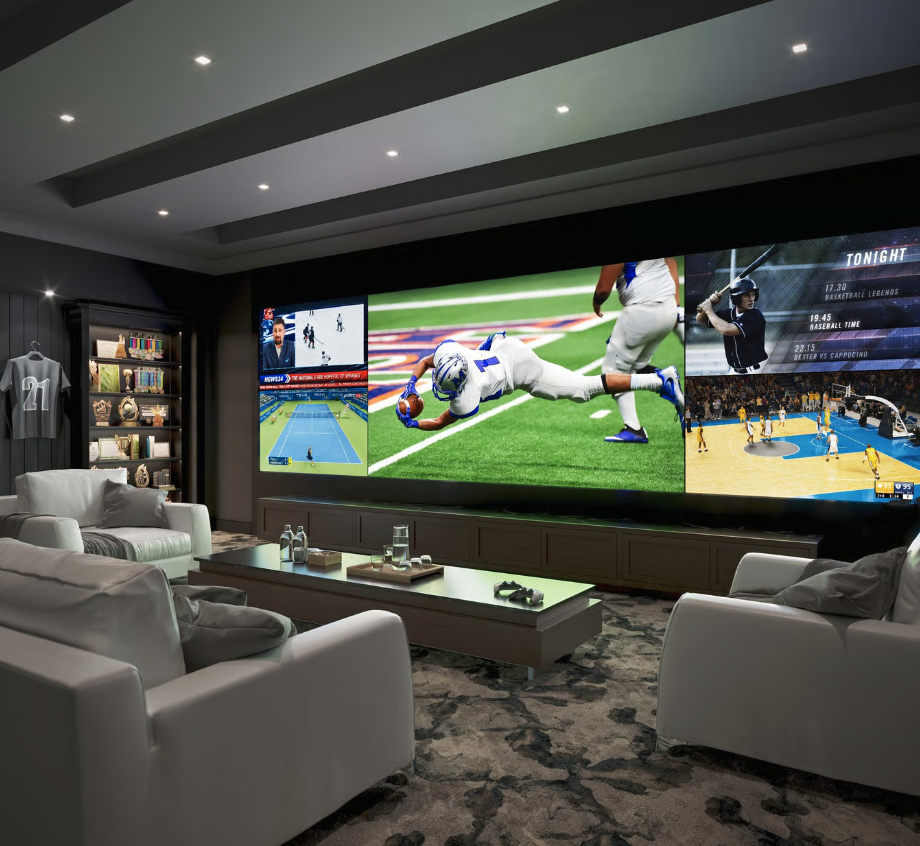 Lunar Walls large-format display in a dedicated home theater
