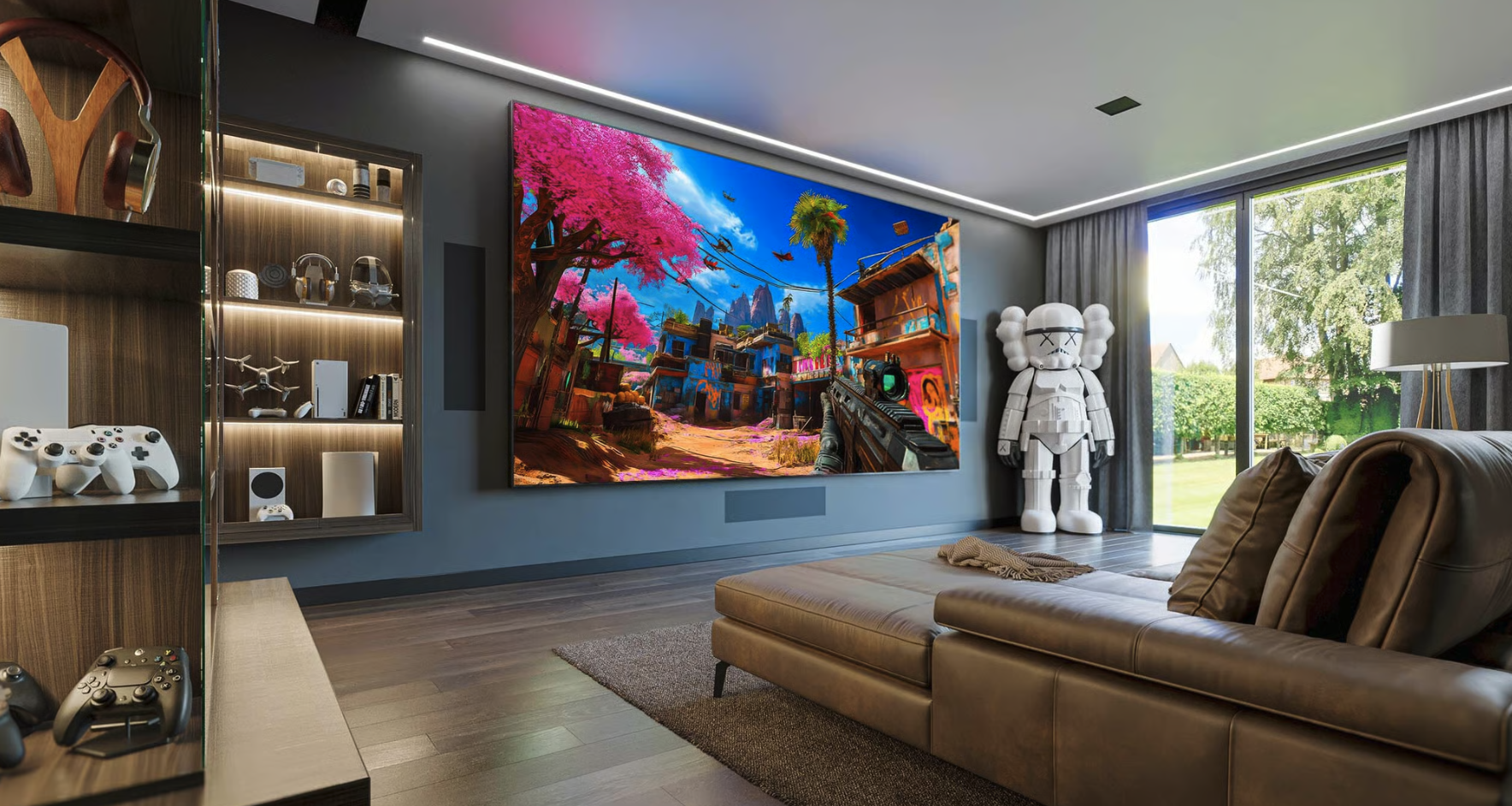 Lunar Walls MicroLED wall display in a modern living room
